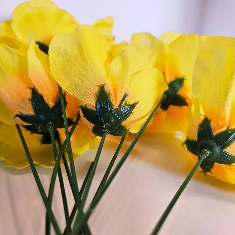 Yellow Artificial Silk Rose Flowers Wired Stems Wedding Craft 4